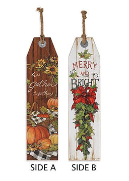 ITEM G2591320 - 23.62"H REVERSIBLE WOOD HOLIDAY/HARVEST WALLSIGN