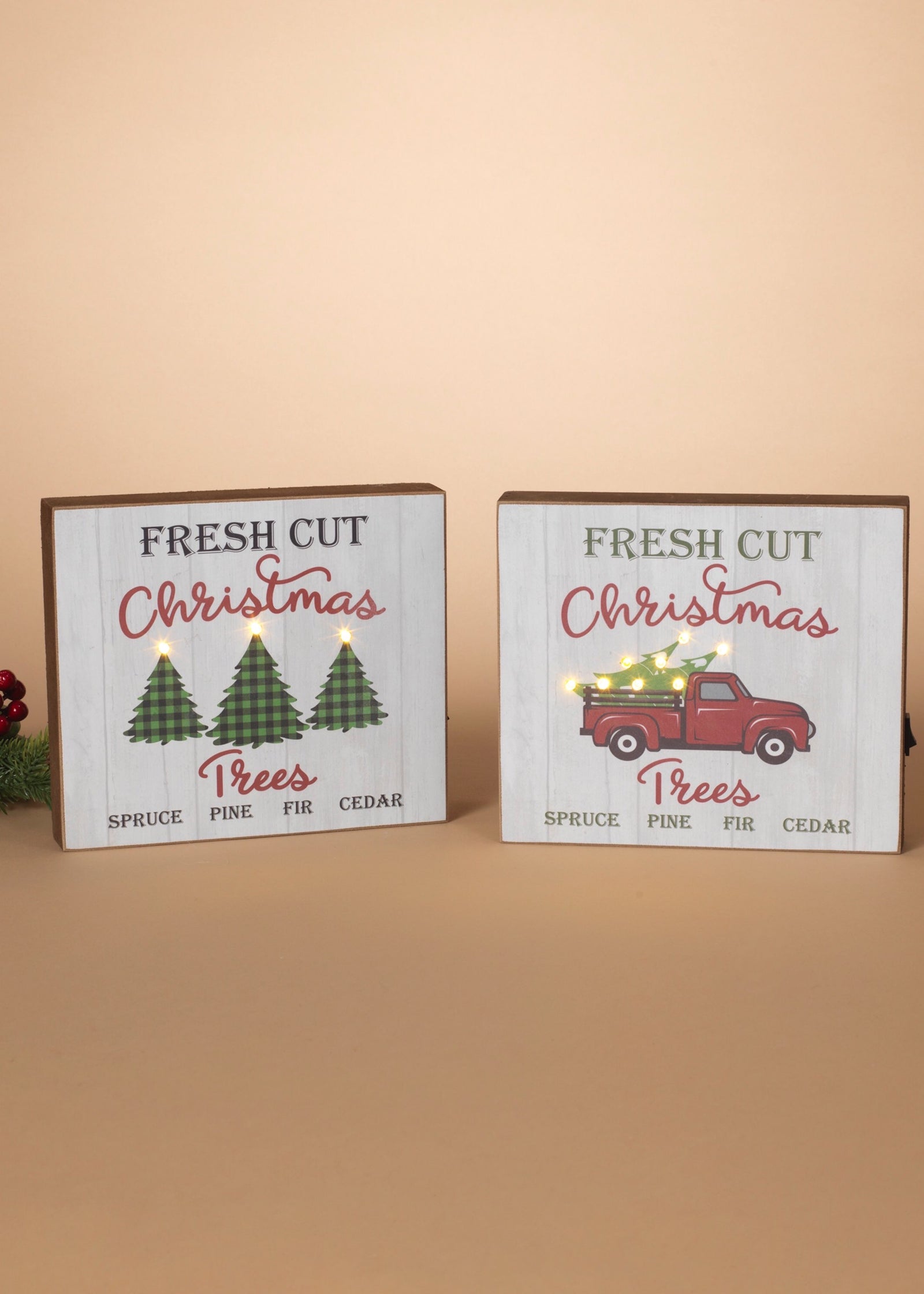 ITEM G2592850 - 8.5"L B/O LIGHTED WOOD HOLIDAY BLOCK W/ TIMER