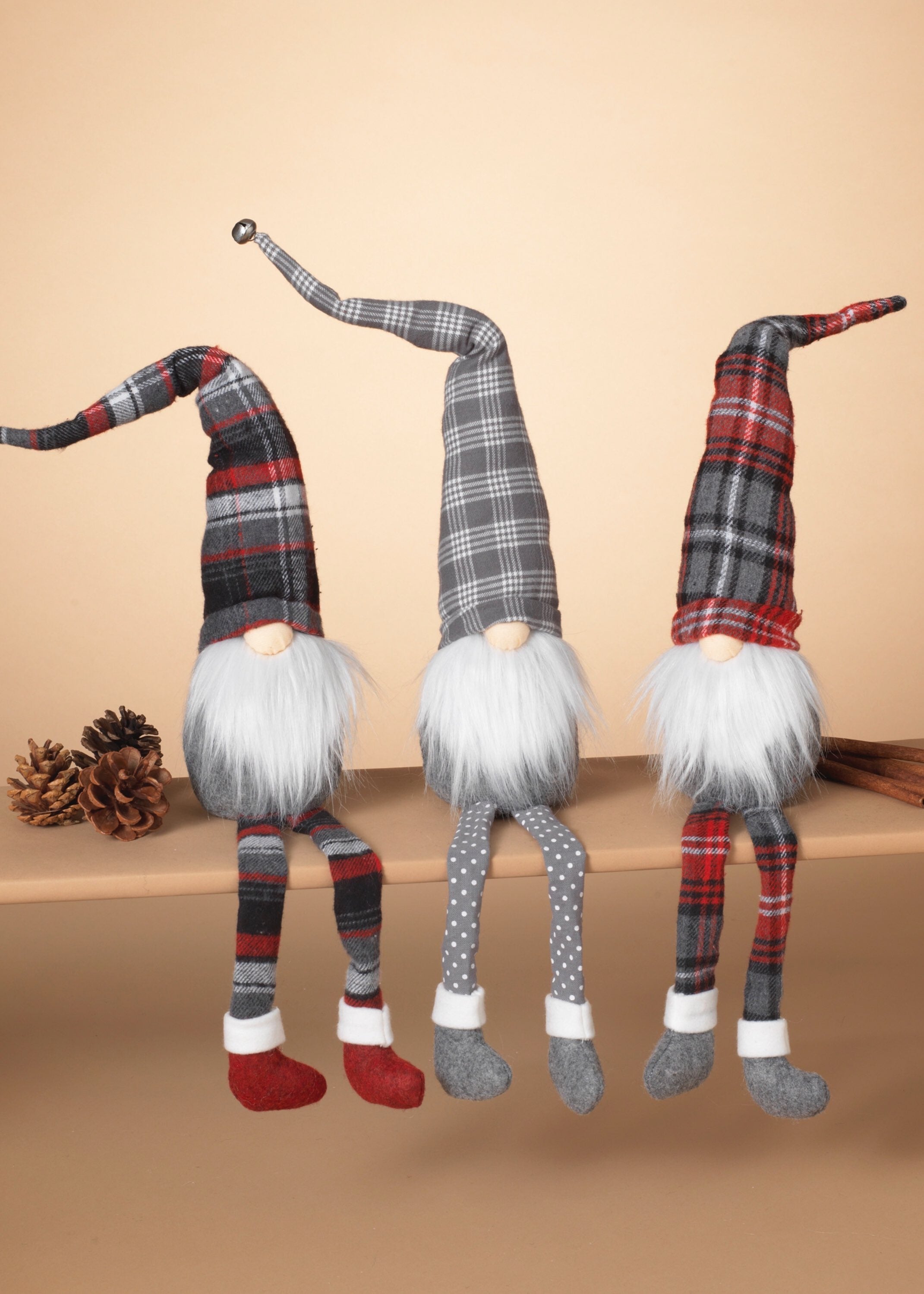 ITEM G2596580 - 25.9"H FABRIC HOLIDAY PLAID GNOME SHELF SITTER