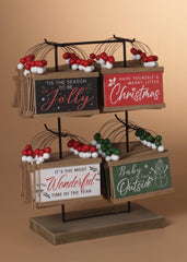 ITEM G2652620 - 6"L WOOD HOLIDAY HANGING SIGN WITH METAL RACK