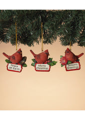 ITEM G2653590 - 3.3"L RESIN HOLIDAY CARDINAL ORNAMENT WITH SIGN