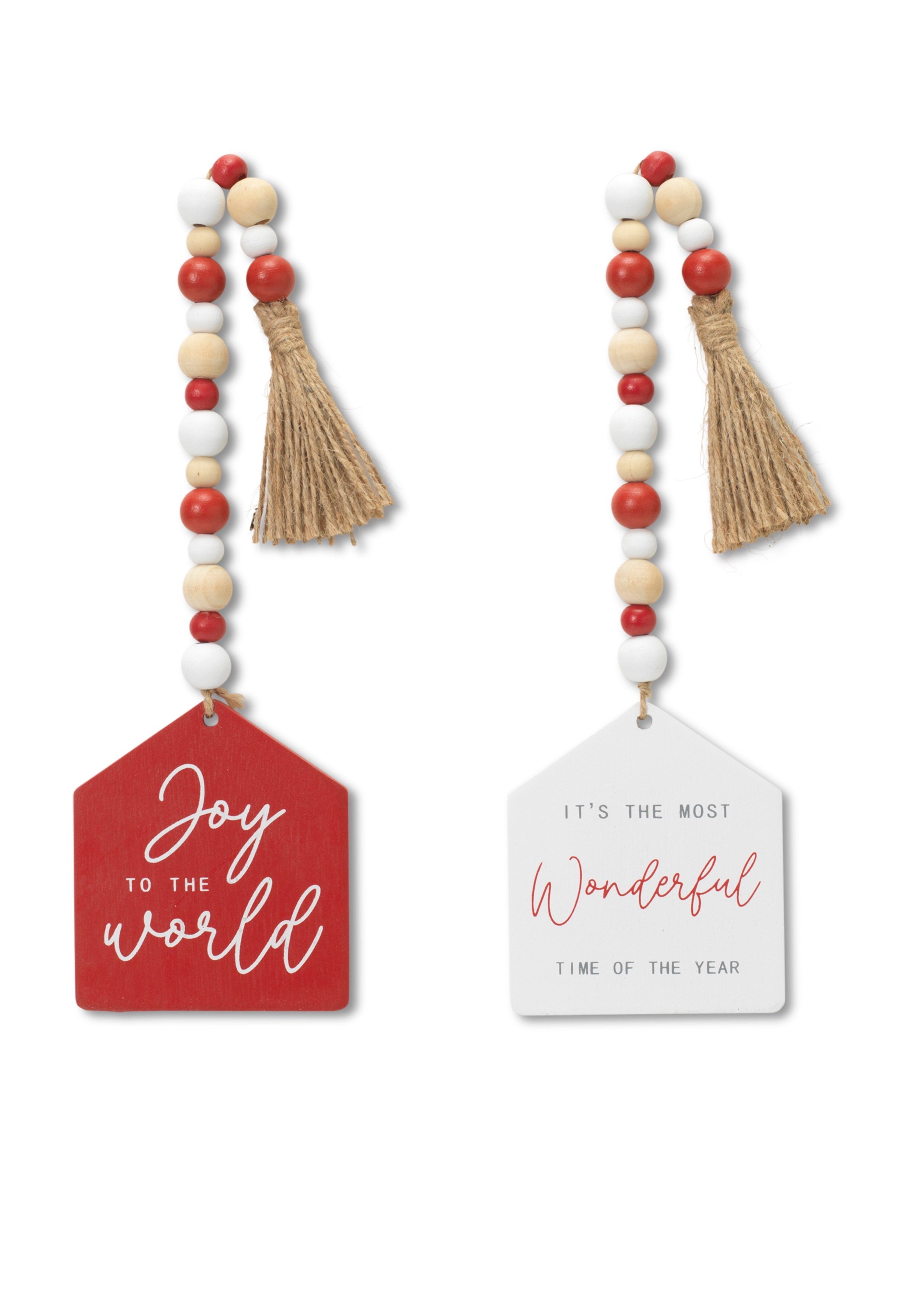 ITEM G2654460 - 11.22"H WOOD BEAD GARLAND WITH DOUBLE SIDED HOLDIAY TAG