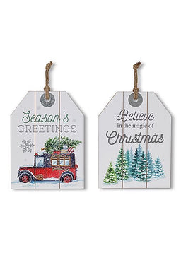 ITEM G2654490 - 15.75"H WOOD HOLIDAY DESIGN HANGING TAG