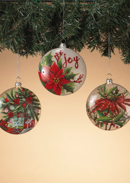 ITEM G2663520 - 4" GLASS DISK WITH POINSETTIA ORNAMENT