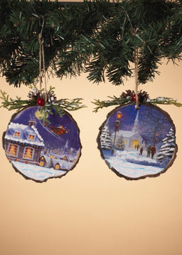 ITEM G2663940 - 5"H WOODEN CHURCH ORNAMENT - 2 ASSORTED