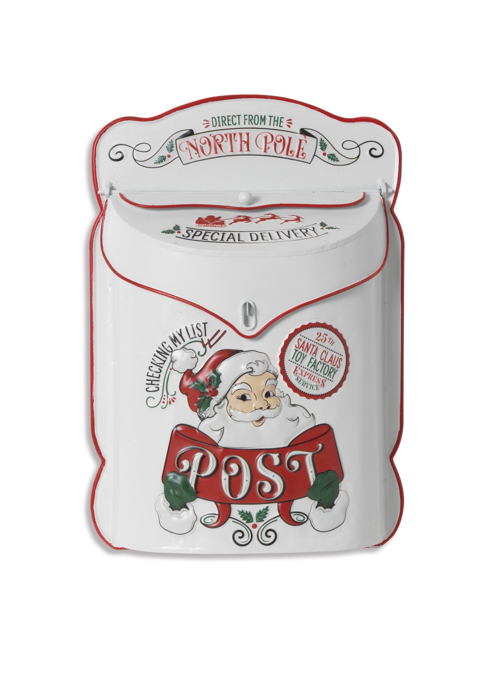 ITEM G2693250 - 15.35"H METAL EMBOSSED SANTA WALL HANGING MAILBOX