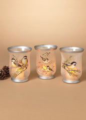 ITEM G2693940 - 5.9"H FROSTED GLASS CHICKADEE HURRICANE CANDLE HOLDER