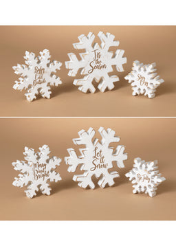 ITEM G2694220 - WOOD ENGRAVED HOLIDAY DESIGN REVERSIBLE SNOWFLAKE SET OF 3
