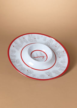 ITEM G2696320 - 14.96"D MELAMINE HOLIDAY CARDINAL DESIGN CHIP & DIP PLATE