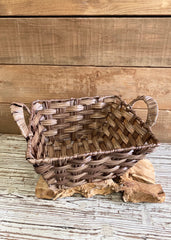 ITEM GB3037S -  10in SQUARE BROWN THICK WEAVE PLASTIC BASKET WITH HANDLE