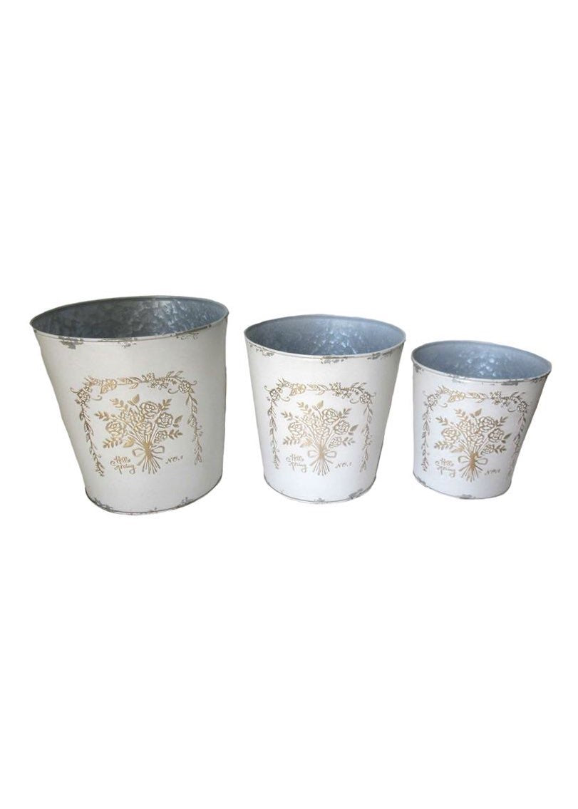 ITEM KOP 11469 -  RUSTIC WHITE PLANTERS - SET OF 3