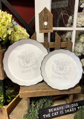 ITEM KOP 22585 - WOOD ROUND WHITE WASH TRAYS - SET OF 2