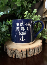 ITEM KOP 25135 -  3.75inX4in "I'D RATHER BE ON A BOAT" FAT BOTTOM MUG