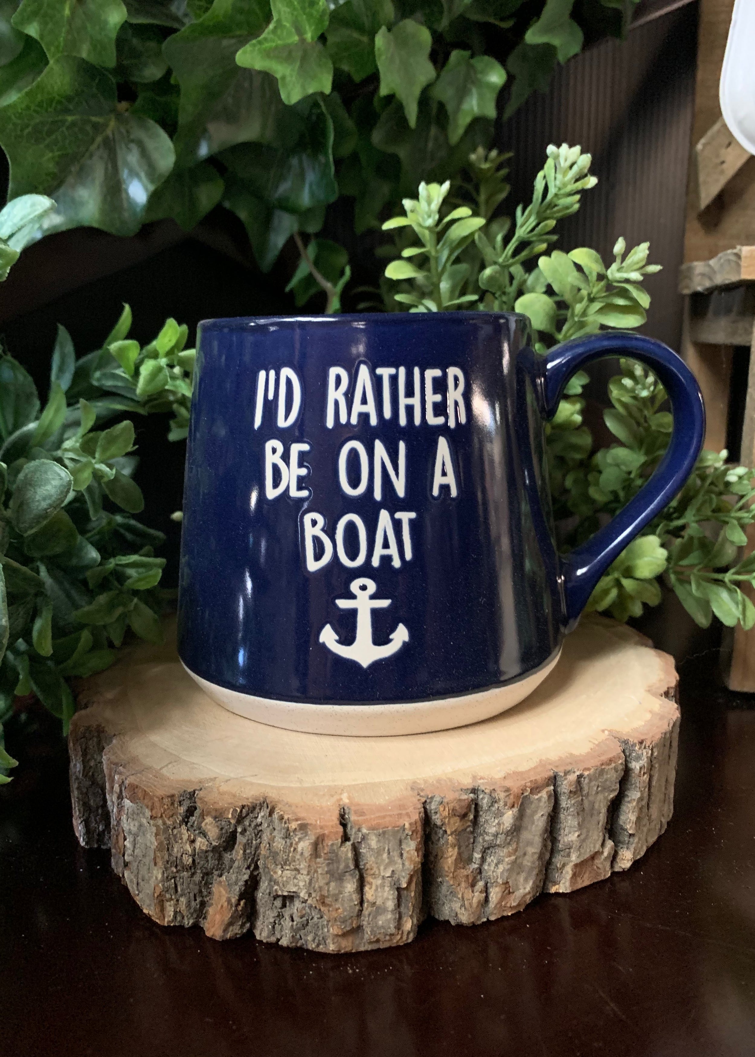 ITEM KOP 25135 -  3.75inX4in "I'D RATHER BE ON A BOAT" FAT BOTTOM MUG