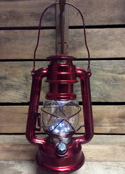 ITEM KOP 26926 - 9.75" METALLIC RED LED METAL LANTERN