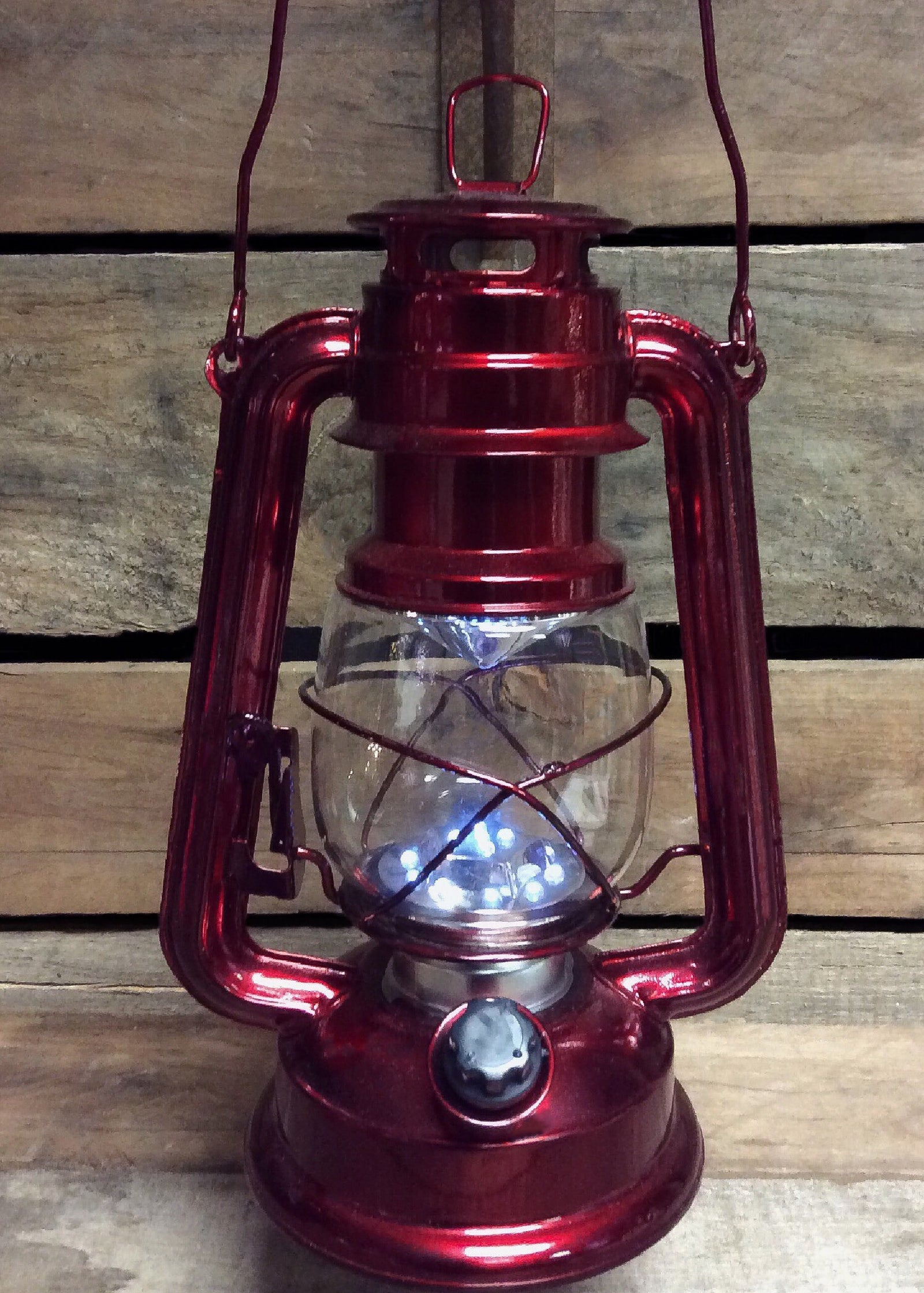 ITEM KOP 26927 - 12" METALLIC RED LED METAL LANTERN