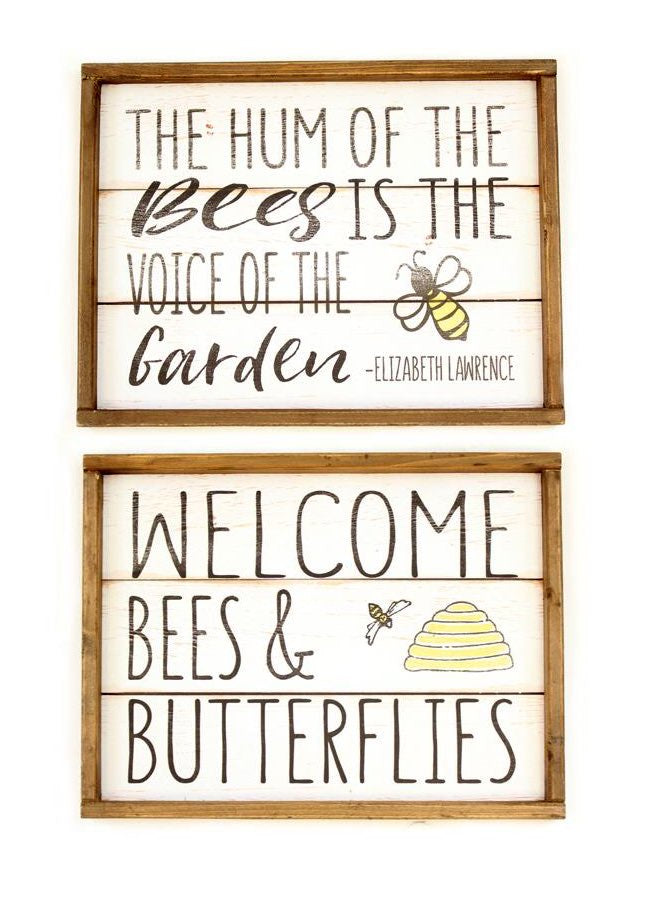 ITEM KOP 28459 - 16.5"X12.5" WOODEN BEE WALL SIGNS - 2 ASSORTED