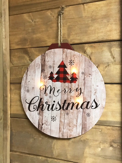 ITEM KOP 41161 - 12inX13in ROUND PLAID MERRY CHRISTMAS LED WALL CANVAS