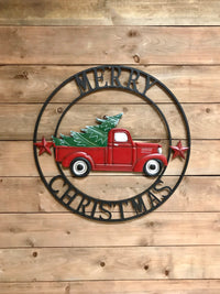 ITEM KOP 41709 - 22" METAL MERRY CHRISTMAS WITH TRUCK WALL ART ©
