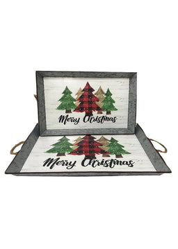 ITEM KOP 42679 - RECTANGULAR MERRY CHRISTMAS TRAYS - SET OF 2