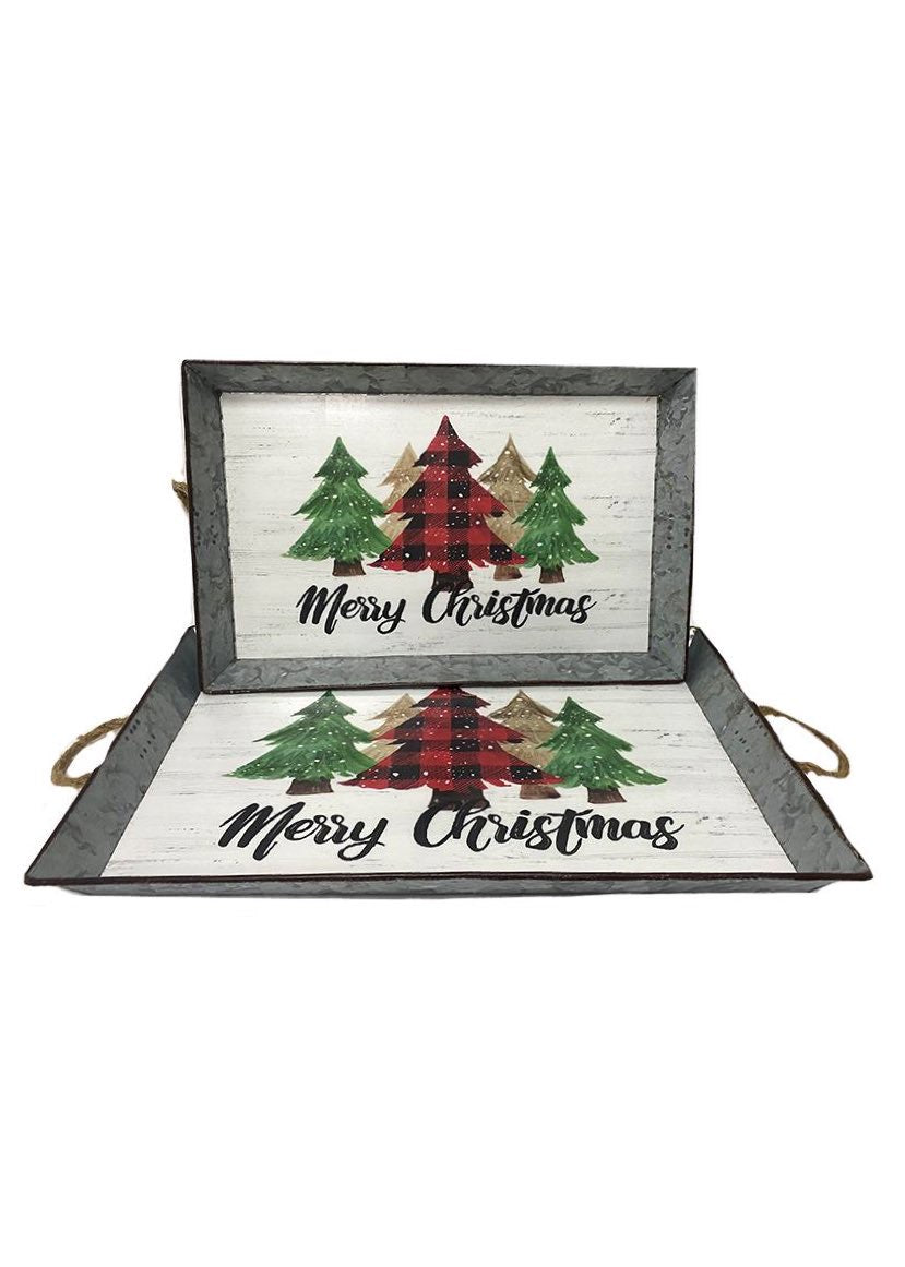 ITEM KOP 42679 - RECTANGULAR MERRY CHRISTMAS TRAYS - SET OF 2