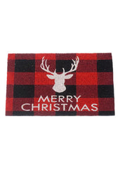 ITEM KOP 44444 - 28.5"X17" MERRY CHRISTMAS RED & BLACK PLAID DOORMAT