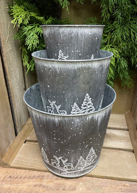 ITEM KOP 46867 - METAL PLANTERS WITH REINDEERS & TREE DESIGN - SET OF 3