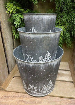 ITEM KOP 46867 - METAL PLANTERS WITH REINDEERS & TREE DESIGN - SET OF 3