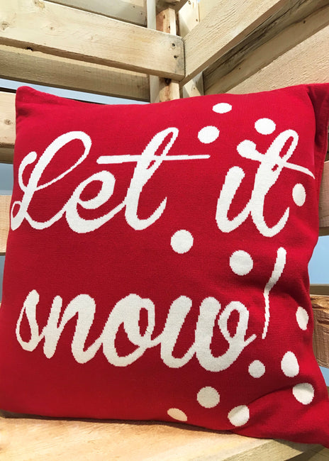 ITEM KOP 47753 - 17.5inX17.5in RED KNIT LET IT SNOW PILLOW