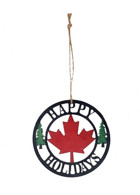 ITEM KOP 48874 - 4in X4in CANADA HAPPY HOLIDAYS ORNAMENT