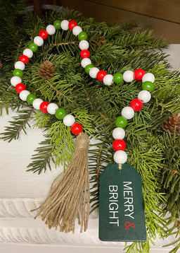 ITEM KOP 49691 - 31.5" MERRY & BRIGHT BEAD TAG WITH TASSLE