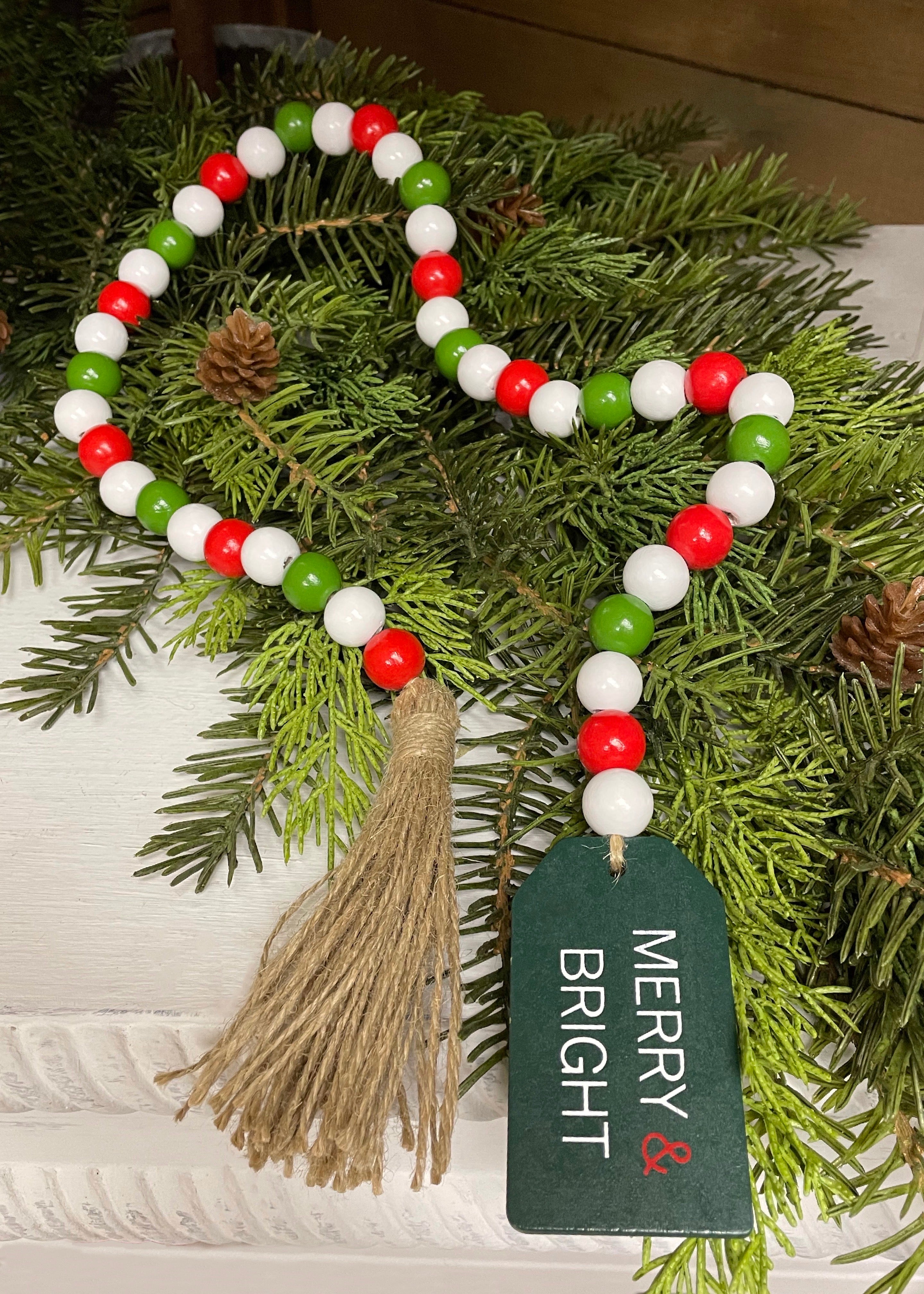 ITEM KOP 49691 - 31.5" MERRY & BRIGHT BEAD TAG WITH TASSLE