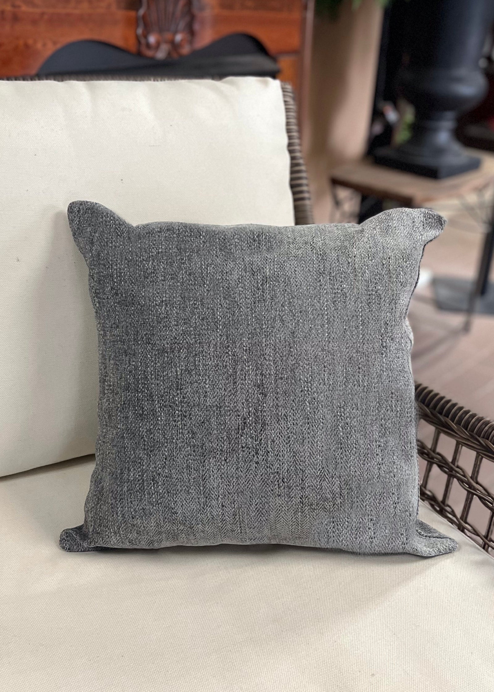 ITEM LH3840 - 17"X17" GREY HERRINGBONE PATTERN CUSHION