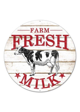 ITEM MD0347 - 12"D METAL "FARM FRESH MILK" WALL PLAQUE