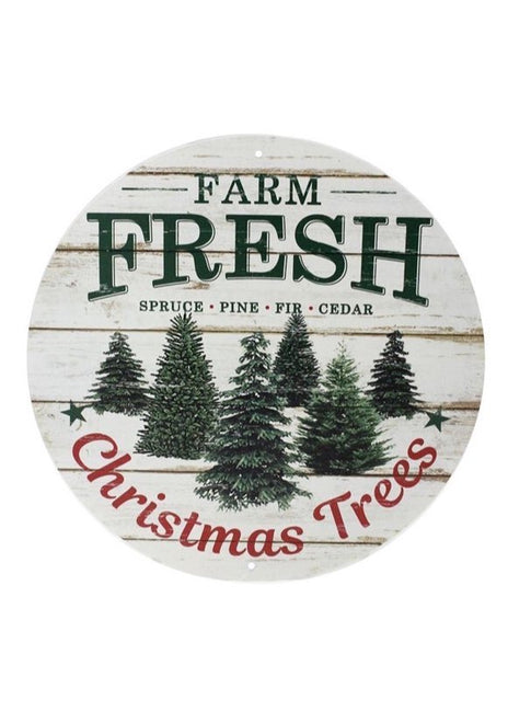 ITEM MD0358 - 12"D METAL "FARM FRESH CHRISTMAS TREES" WALL PLAQUE