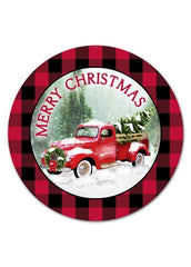 ITEM MD0443 - 12"D METAL "MERRY CHRISTMAS" RED TRUCK WALL PLAQUE