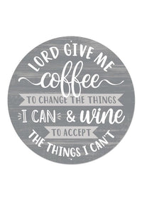 ITEM MD0850 - 12"D METAL "GIVE ME COFFEE/WINE" WALL PLAQUE
