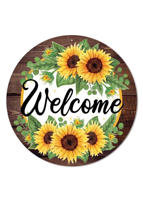 ITEM MD0878 - 12"D METAL "WELCOME" WITH SUNFLOWERS WALL PLAQUE
