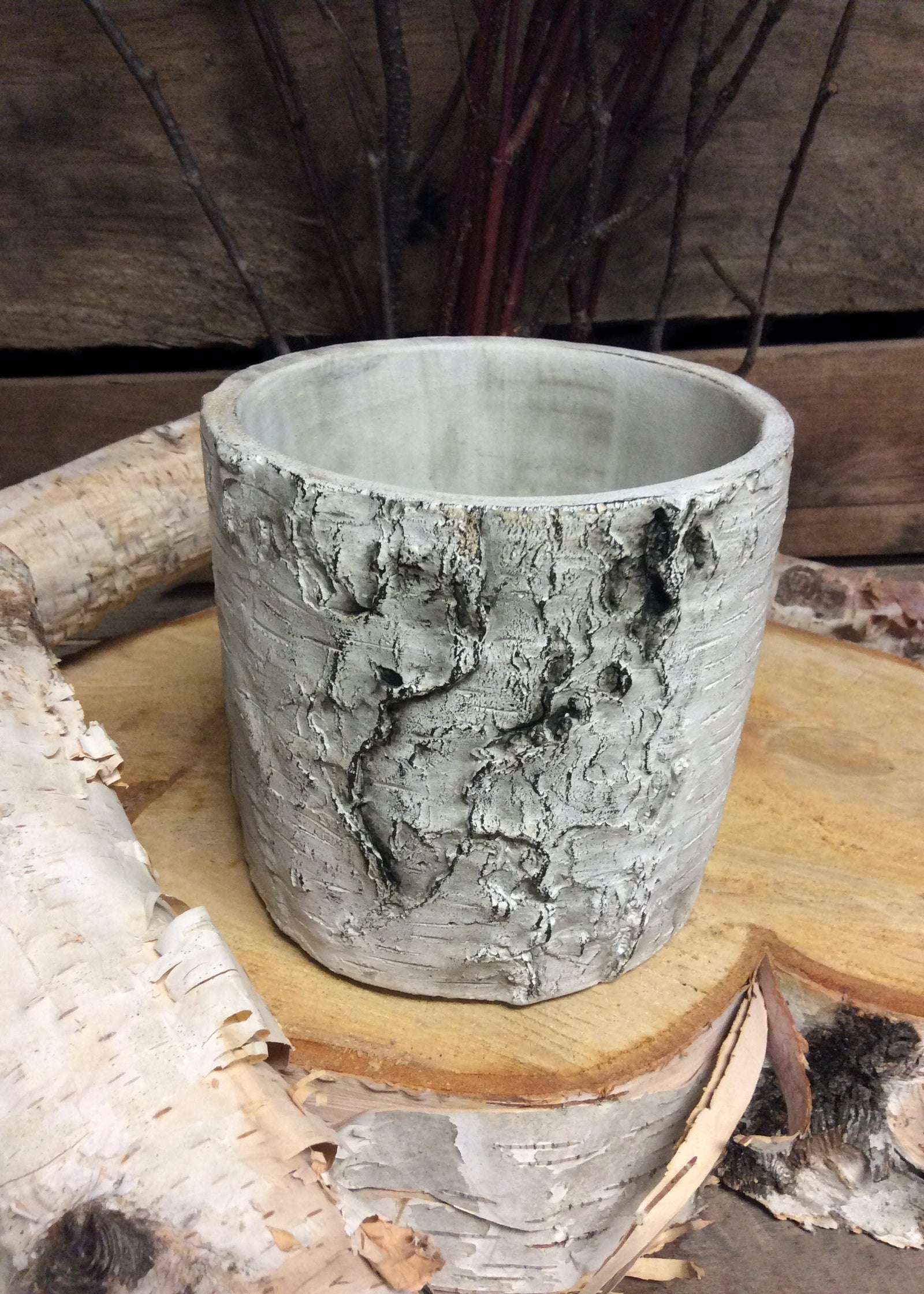 ITEM MX031535 - 5.5"X5" CEMENT BIRCH PLANTER