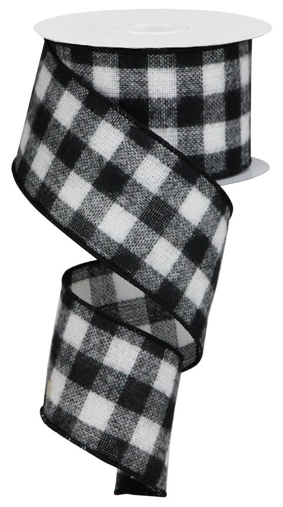 ITEM RG01028X6 - 2.5"X10YD BLACK & WHITE FUZZY FLANNEL CHECK RIBBON