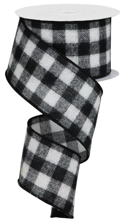 ITEM RG01028X6 - 2.5"X10YD BLACK & WHITE FUZZY FLANNEL CHECK RIBBON