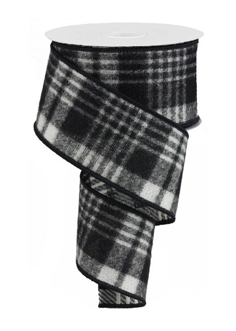 ITEM RG01754CF - 2.5"X10YD BLACK & WHITE FUZZY PLAID RIBBON