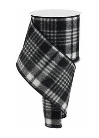 ITEM RG01755CF - 4"X10YD BLACK AND WHITE FUZZY PLAID RIBBON