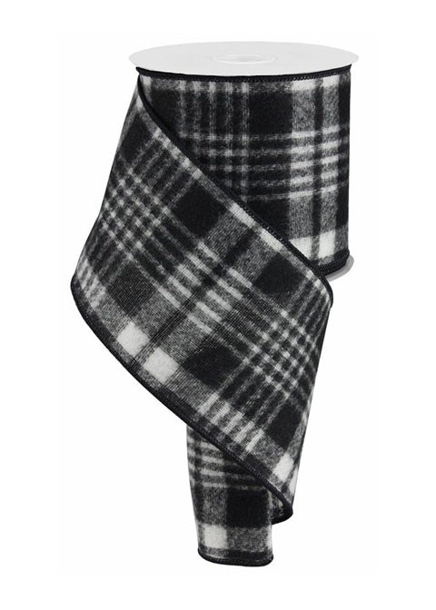 ITEM RG01755CF - 4"X10YD BLACK AND WHITE FUZZY PLAID RIBBON
