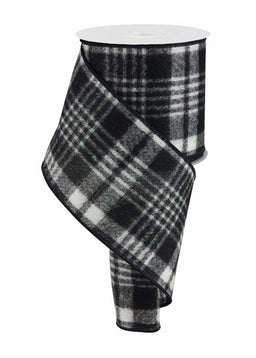 ITEM RG01755CF - 4"X10YD BLACK AND WHITE FUZZY PLAID RIBBON