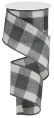 ITEM RG0175610 - 2.5"X10YD GREY/WHITE FUZZY LARGE CHECK WIRED RIBBON