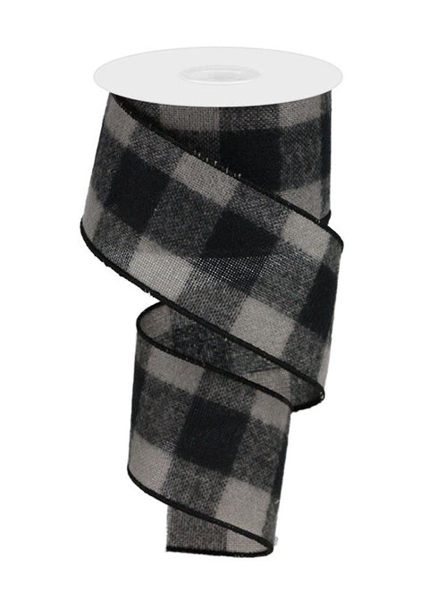 ITEM RG017566C - 2.5"X10YD BLACK & GREY FUZZY LARGE CHECK RIBBON