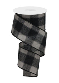ITEM RG017566C - 2.5"X10YD BLACK & GREY FUZZY LARGE CHECK RIBBON