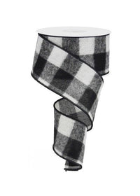 ITEM RG01756CF - 2.5"X10YD FUZZY BLACK/WHITE LARGE CHECK WIRED RIBBON