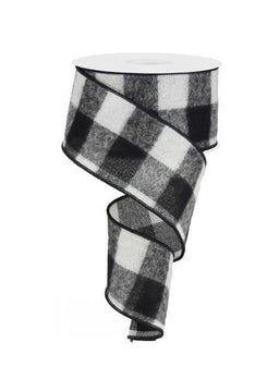 ITEM RG01756CF - 2.5"X10YD FUZZY BLACK/WHITE LARGE CHECK WIRED RIBBON